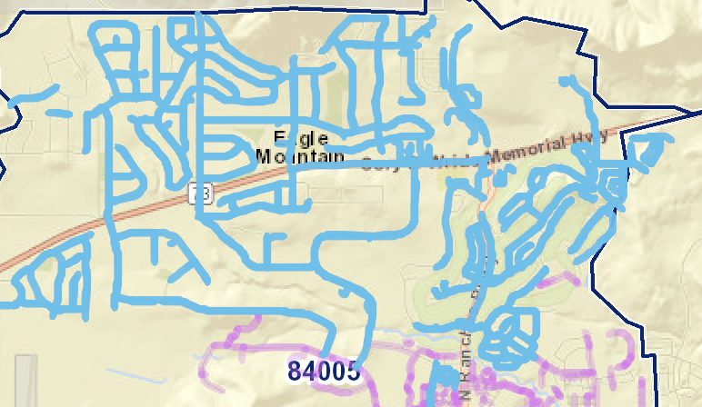 The Ranches delivery area map in Eagle Mountain